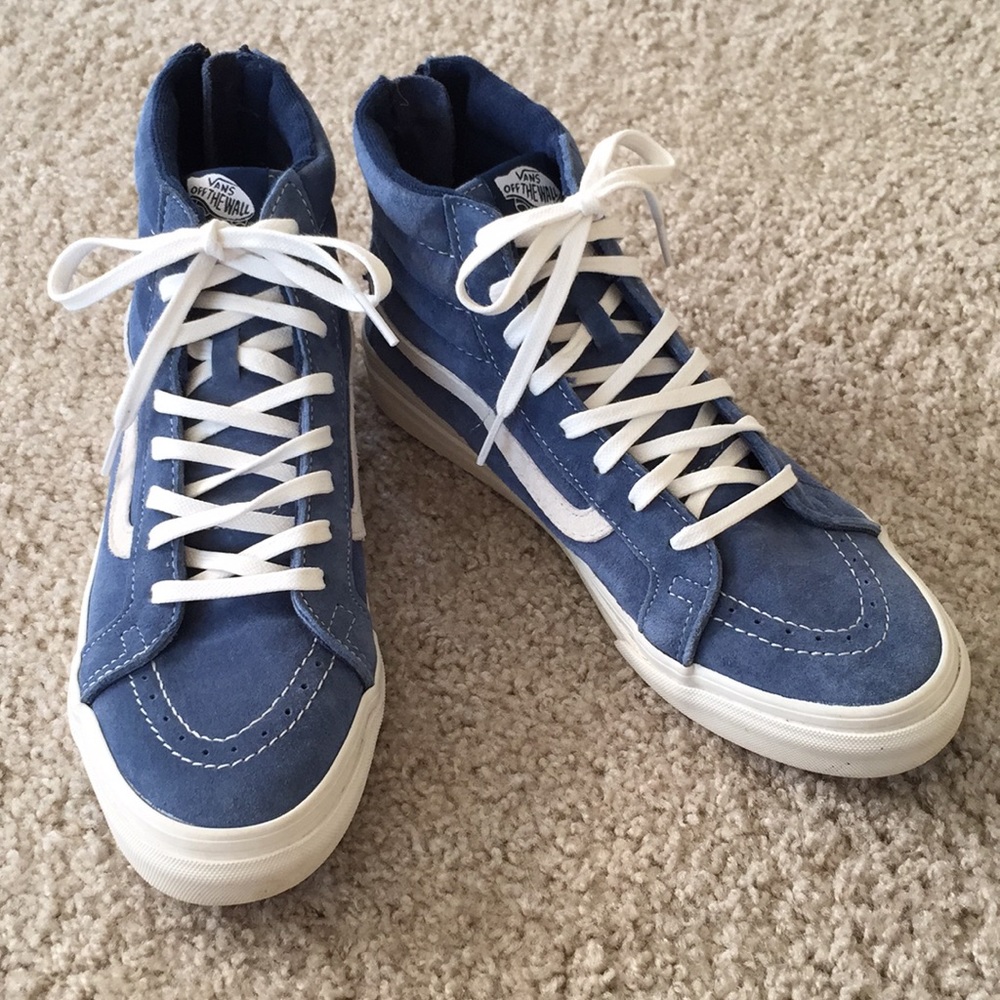 Blue suede high top Vans